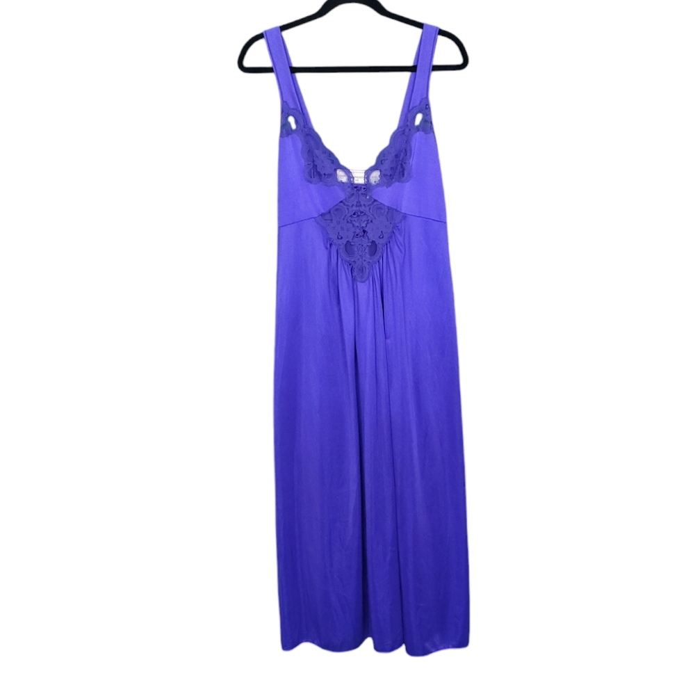 Vintage 90s Violet Nylon Nightdress L Streetwear Lingerie Lace Soft Moments